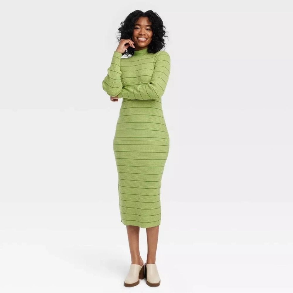 Green Long Sleeve Knit Dress